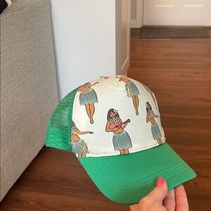 Green Trucker Hat with Hula Girl Print